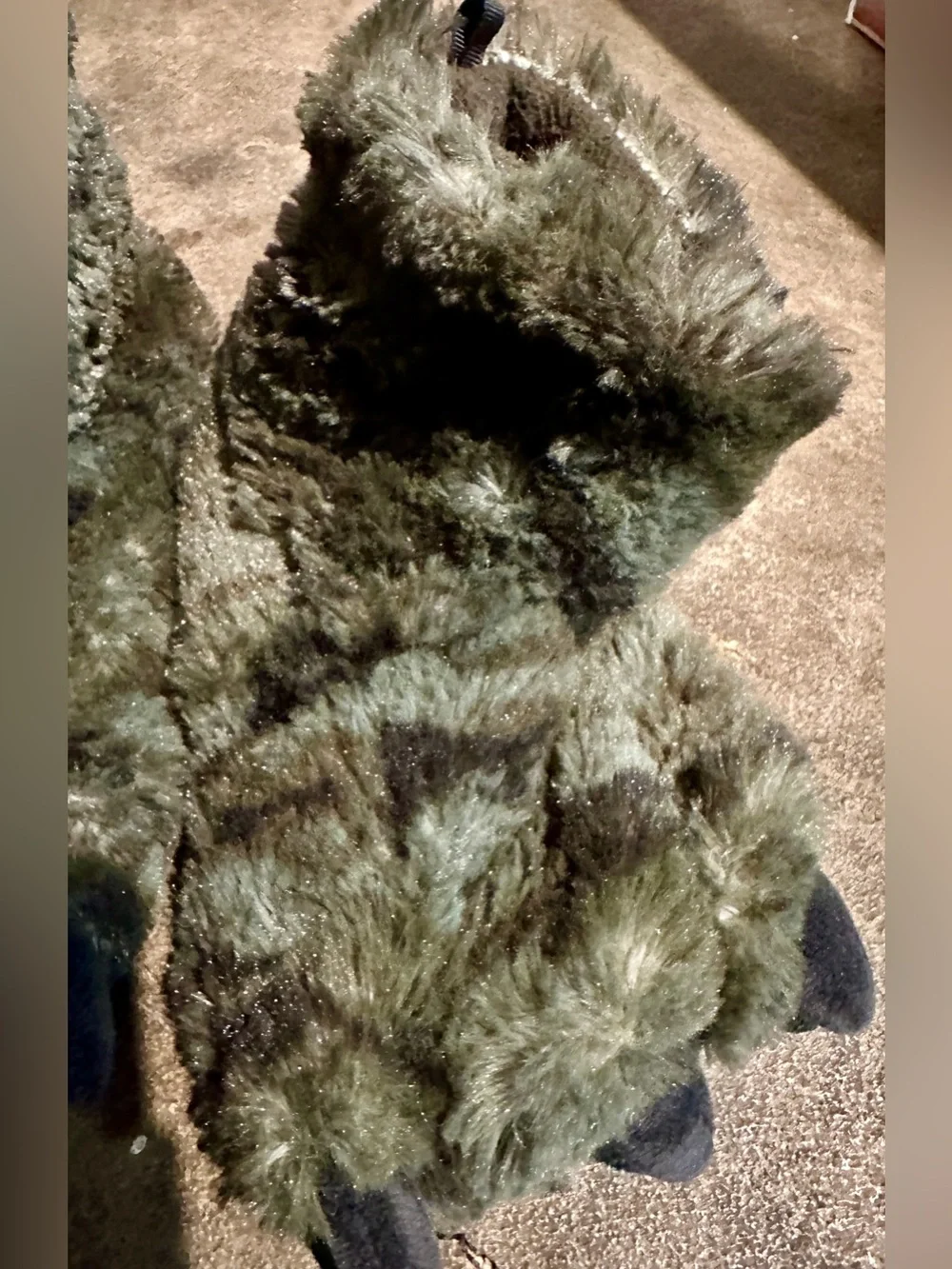Carter's Olive Green Faux Fur Boot Slippers with Sparkle